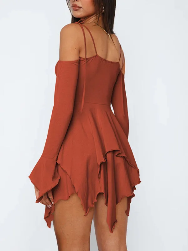 Halter Neck Mini Dress with Ruched Bodice and Asymmetrical Hem