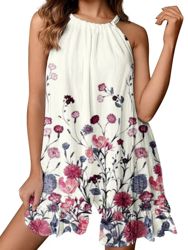 Halter Neck Mini Dress with Ruffle Hem and Pleats