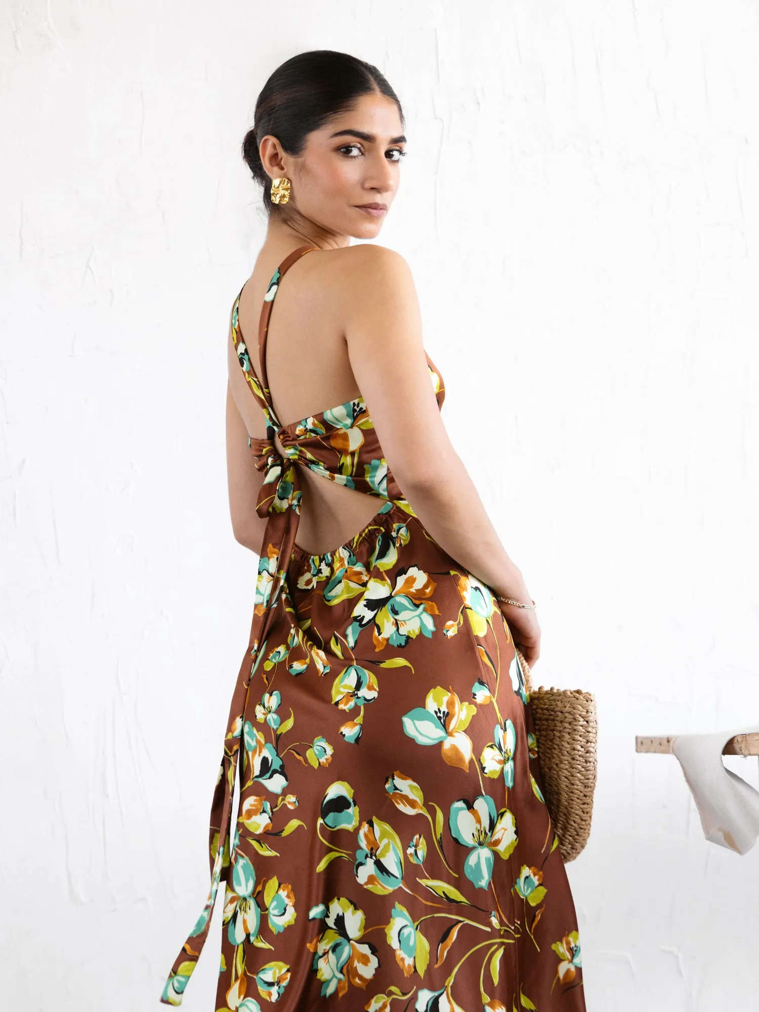Halter Neck Satin Bias Dress