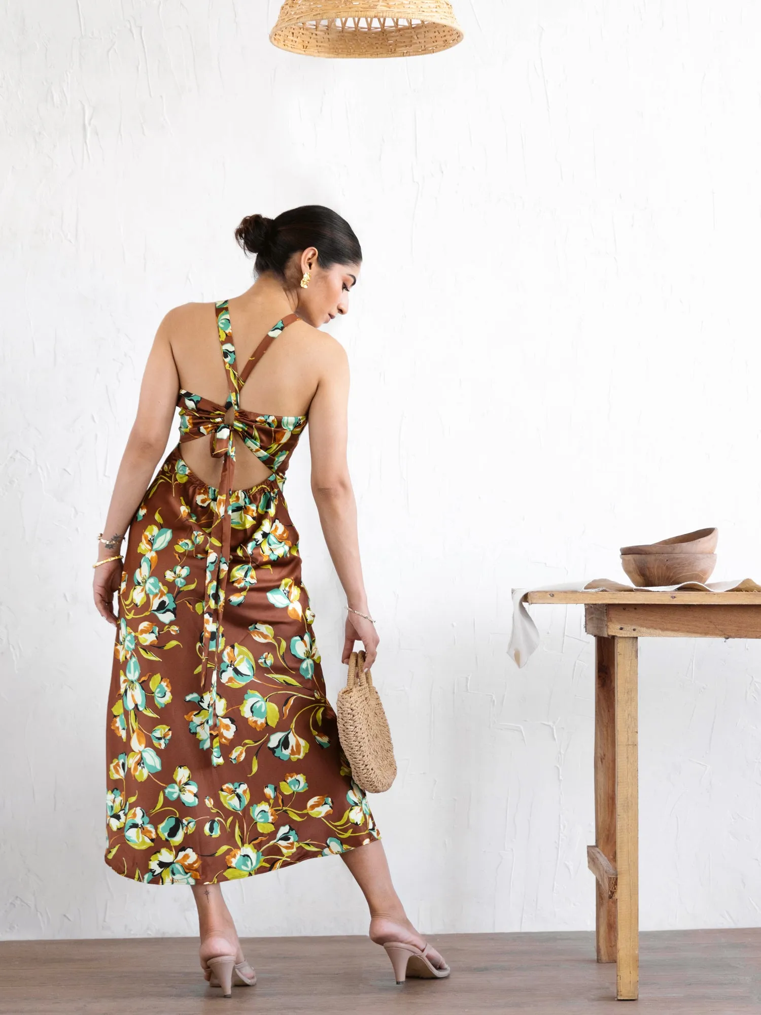 Halter Neck Satin Bias Dress
