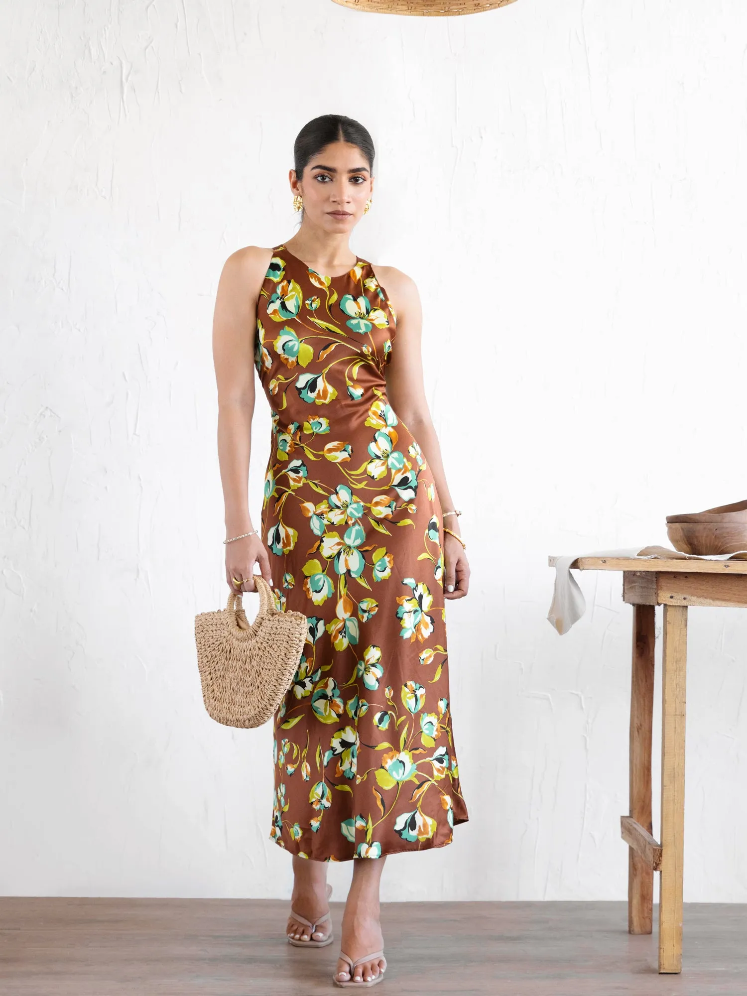 Halter Neck Satin Bias Dress