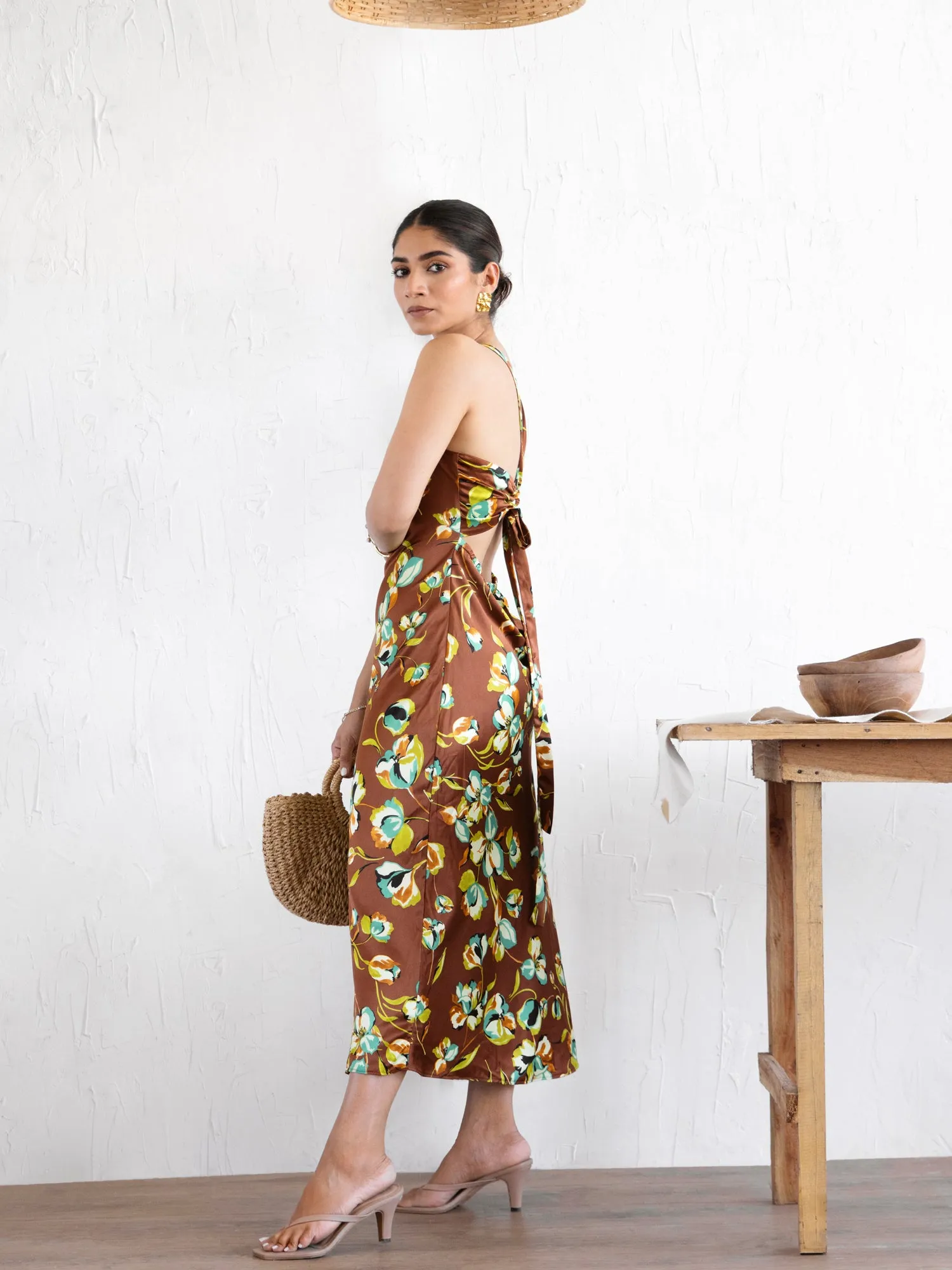 Halter Neck Satin Bias Dress