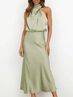 Halter Neck Satin Dress with Slim-Fit Design