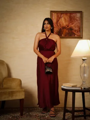 Halter Neck Satin Midi Dress