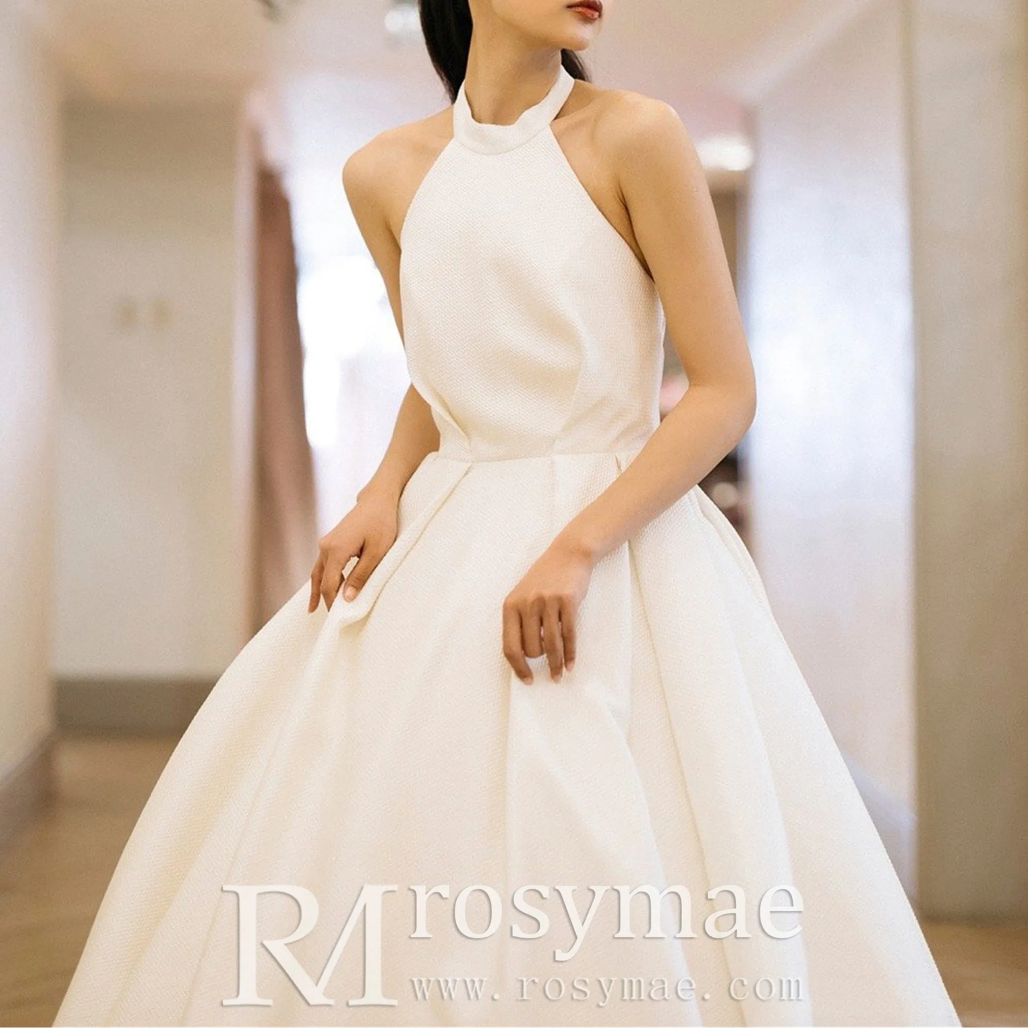 Halter Wedding Dresses High Neck Bridal Gowns with Backless