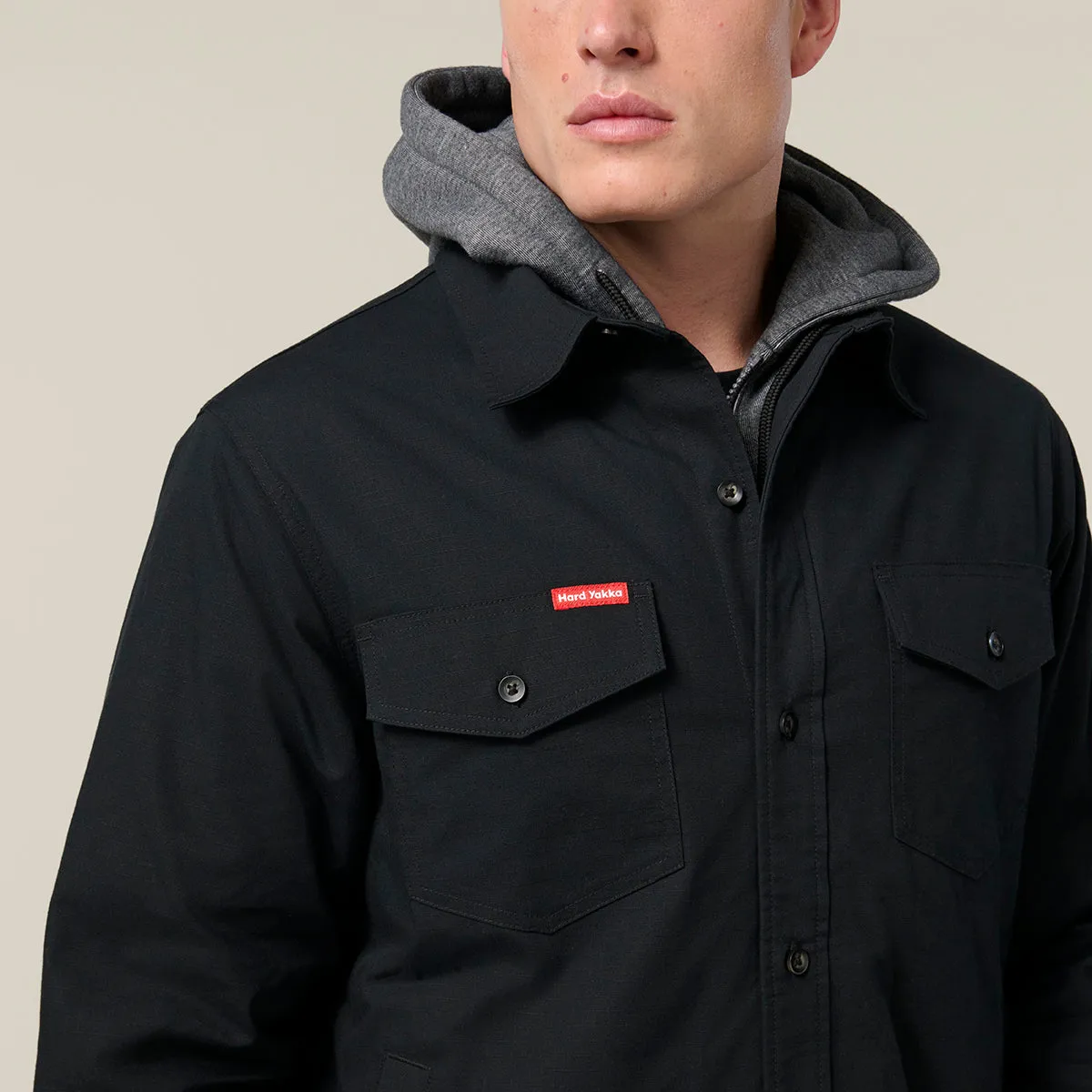 Hard Yakka Men's Heritage Quilted Hooded Shacket - Black