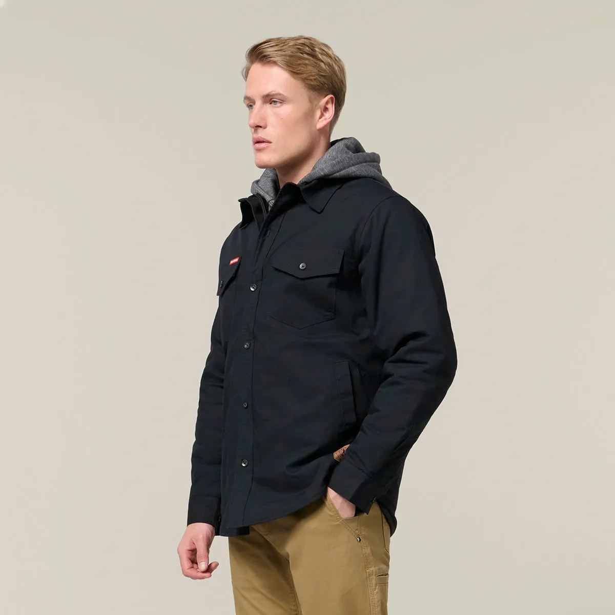 Hard Yakka Men's Heritage Quilted Hooded Shacket - Black