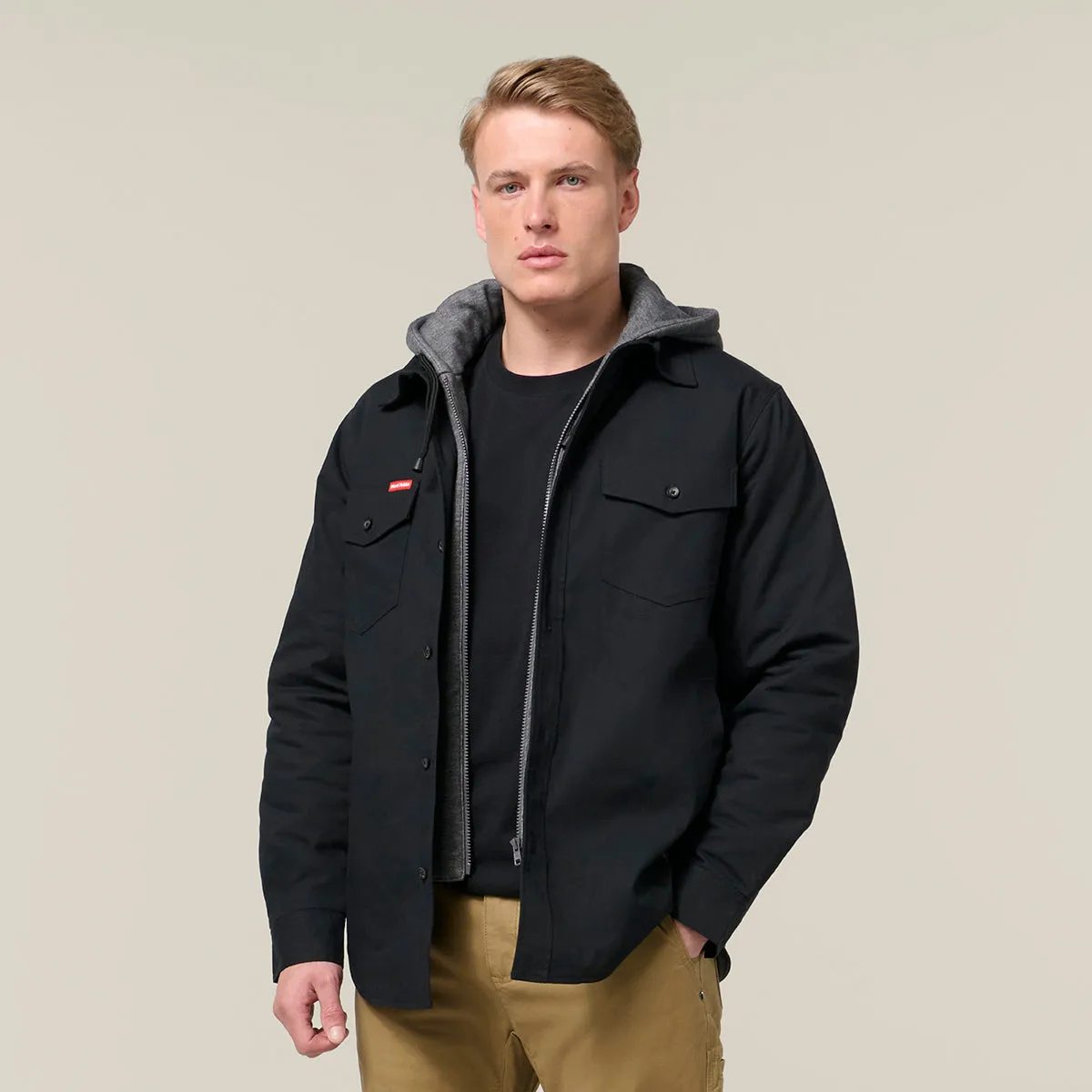 Hard Yakka Men's Heritage Quilted Hooded Shacket - Black