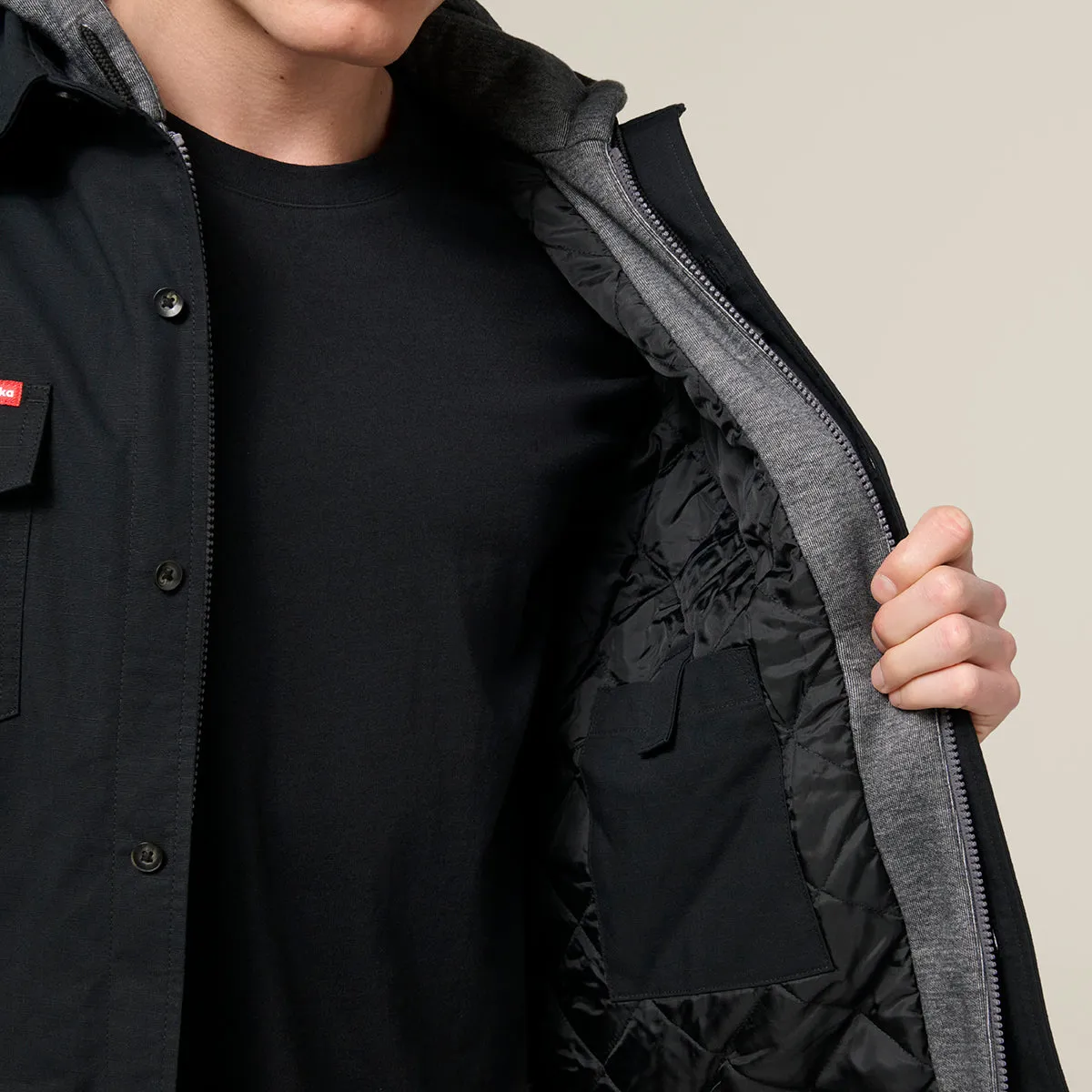 Hard Yakka Men's Heritage Quilted Hooded Shacket - Black