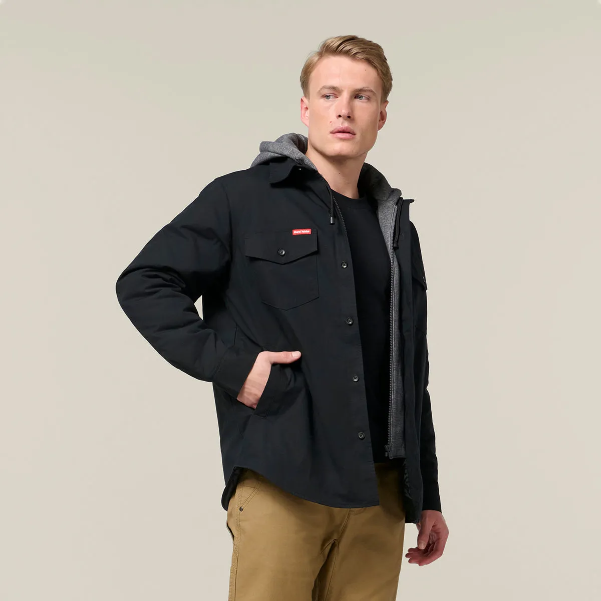 Hard Yakka Men's Heritage Quilted Hooded Shacket - Black