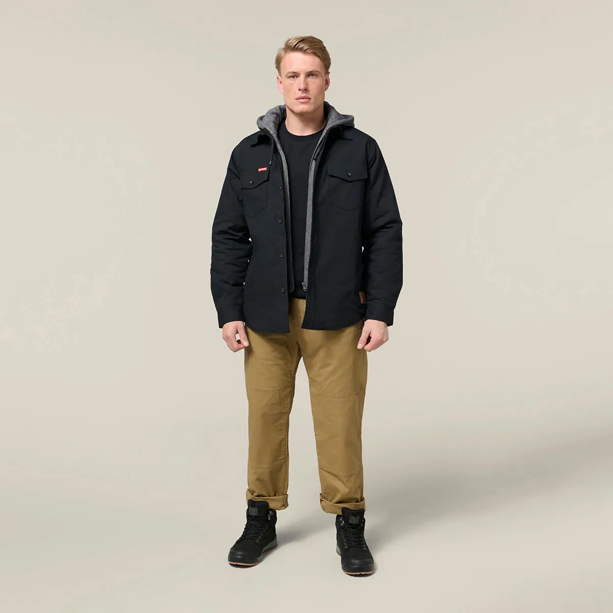Hard Yakka Men's Heritage Quilted Hooded Shacket - Black