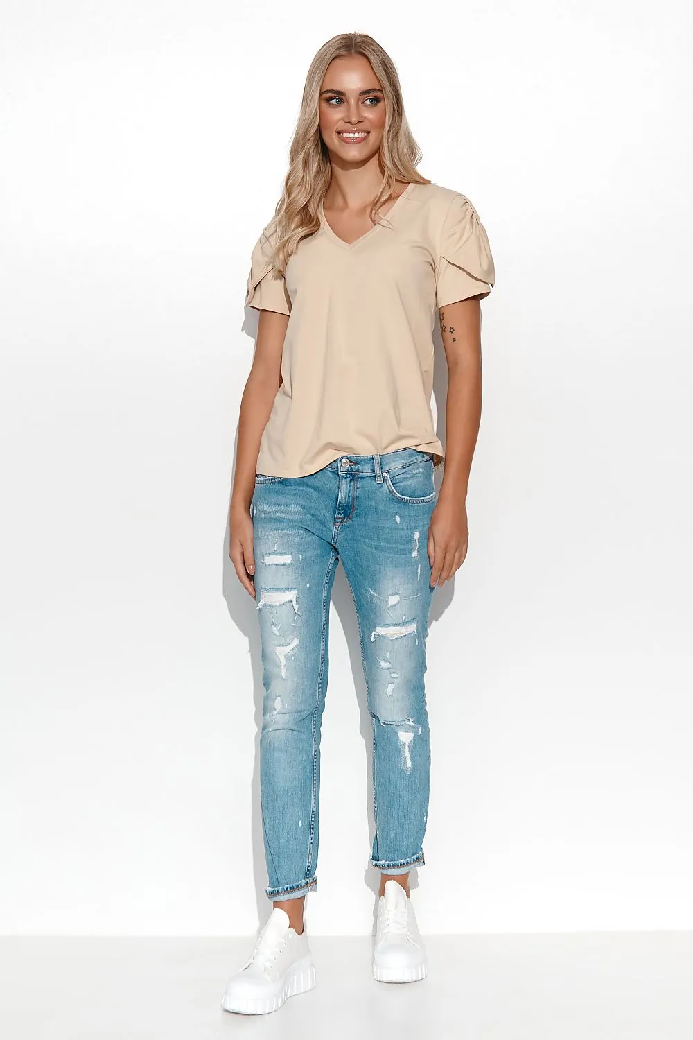 Heart Neck Blouse with Flap Detail