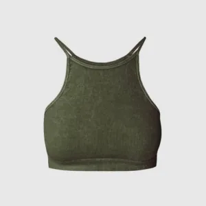 High Neck Crop Tank - Vintage Olive