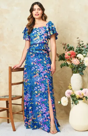 Hope & Ivy Arden & Anne Blue Floral Print Skirt & Top Twin Set