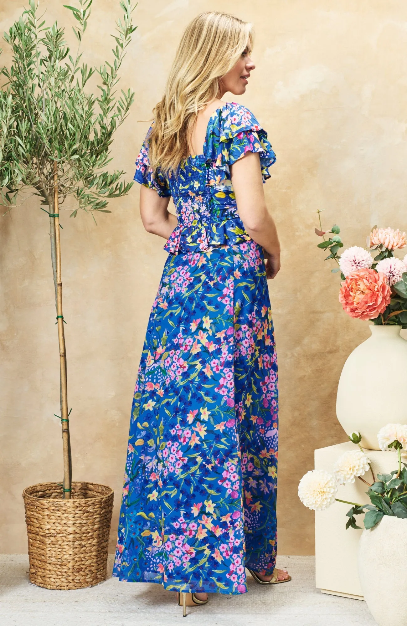 Hope & Ivy Arden & Anne Blue Floral Print Skirt & Top Twin Set