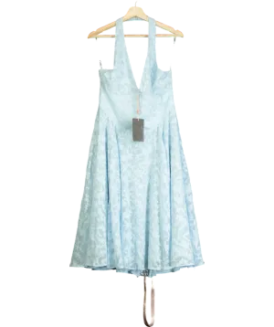 House of CB Blue Arietta Bluebell Floral Jacquard Halter Midi Dress UK L