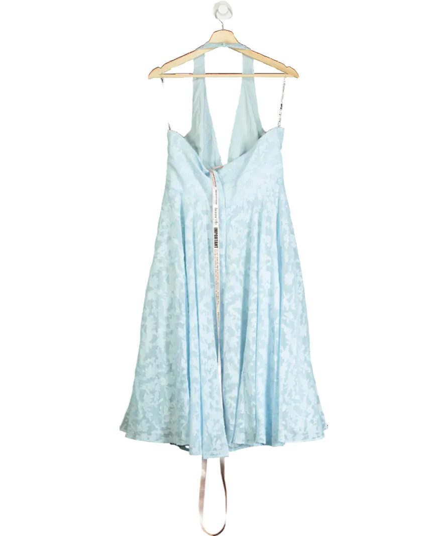 House of CB Blue Arietta Bluebell Floral Jacquard Halter Midi Dress UK L