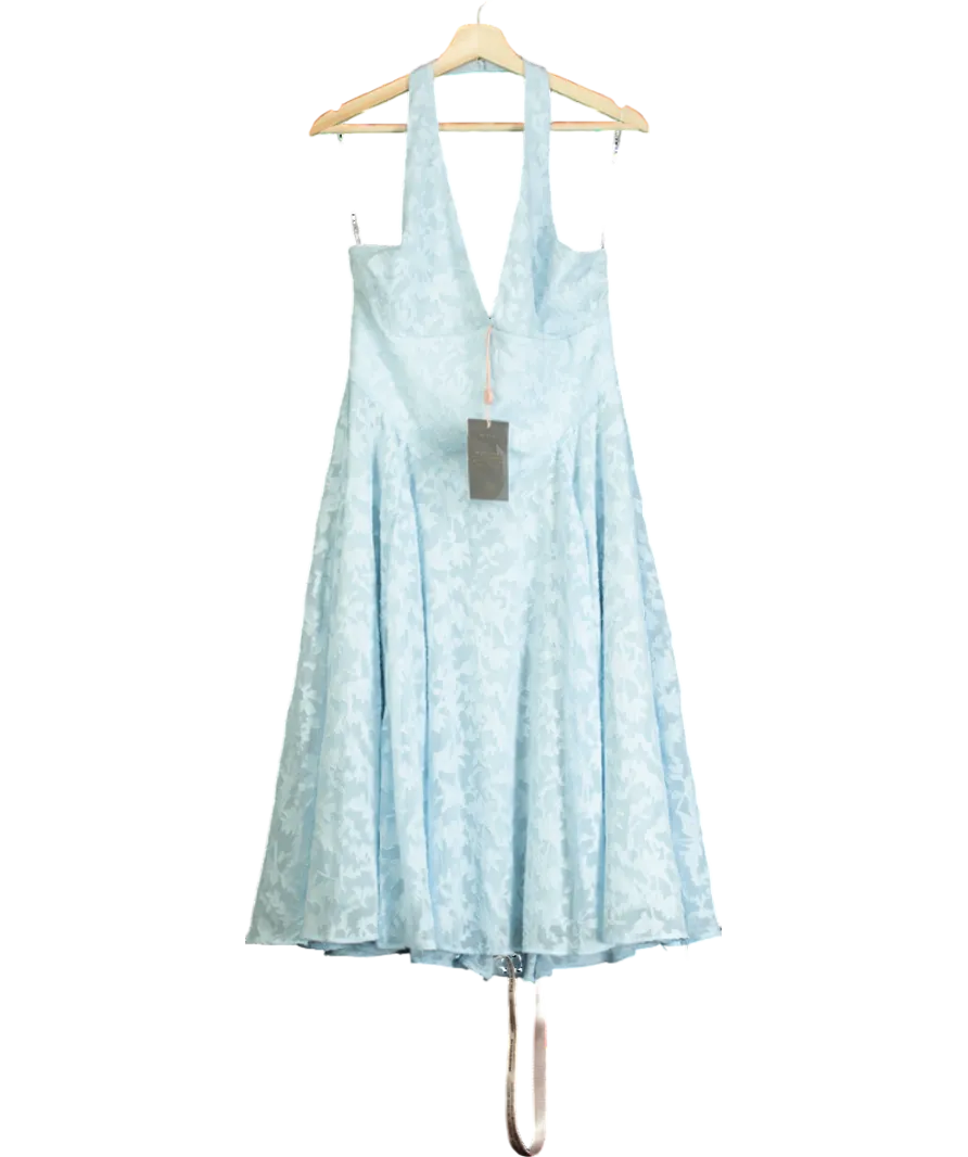 House of CB Blue Arietta Bluebell Floral Jacquard Halter Midi Dress UK L