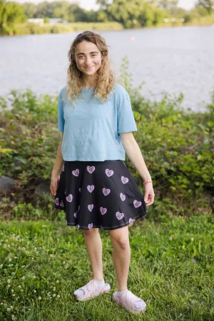 Ilana Pink & Blue Israel Heart on Black Women's Skater Skirt