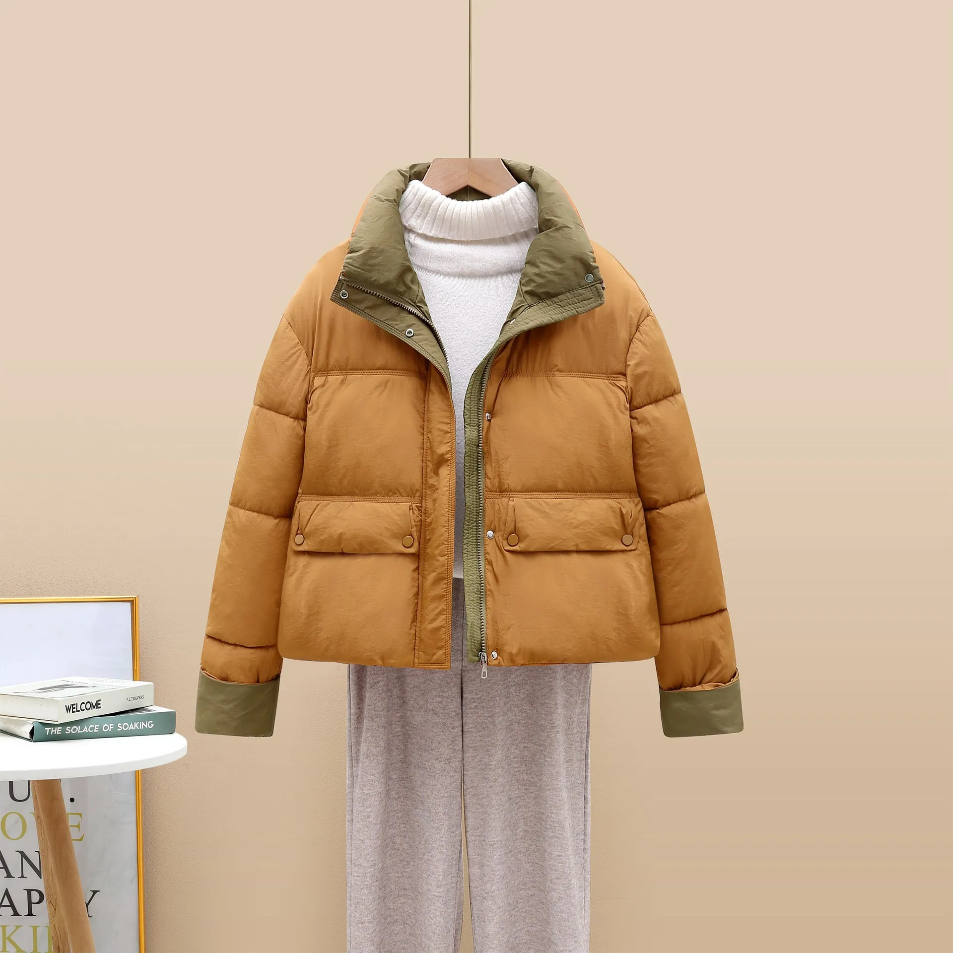 Insulated and Windproof Quilted Puffer Jacket with Flap Pockets