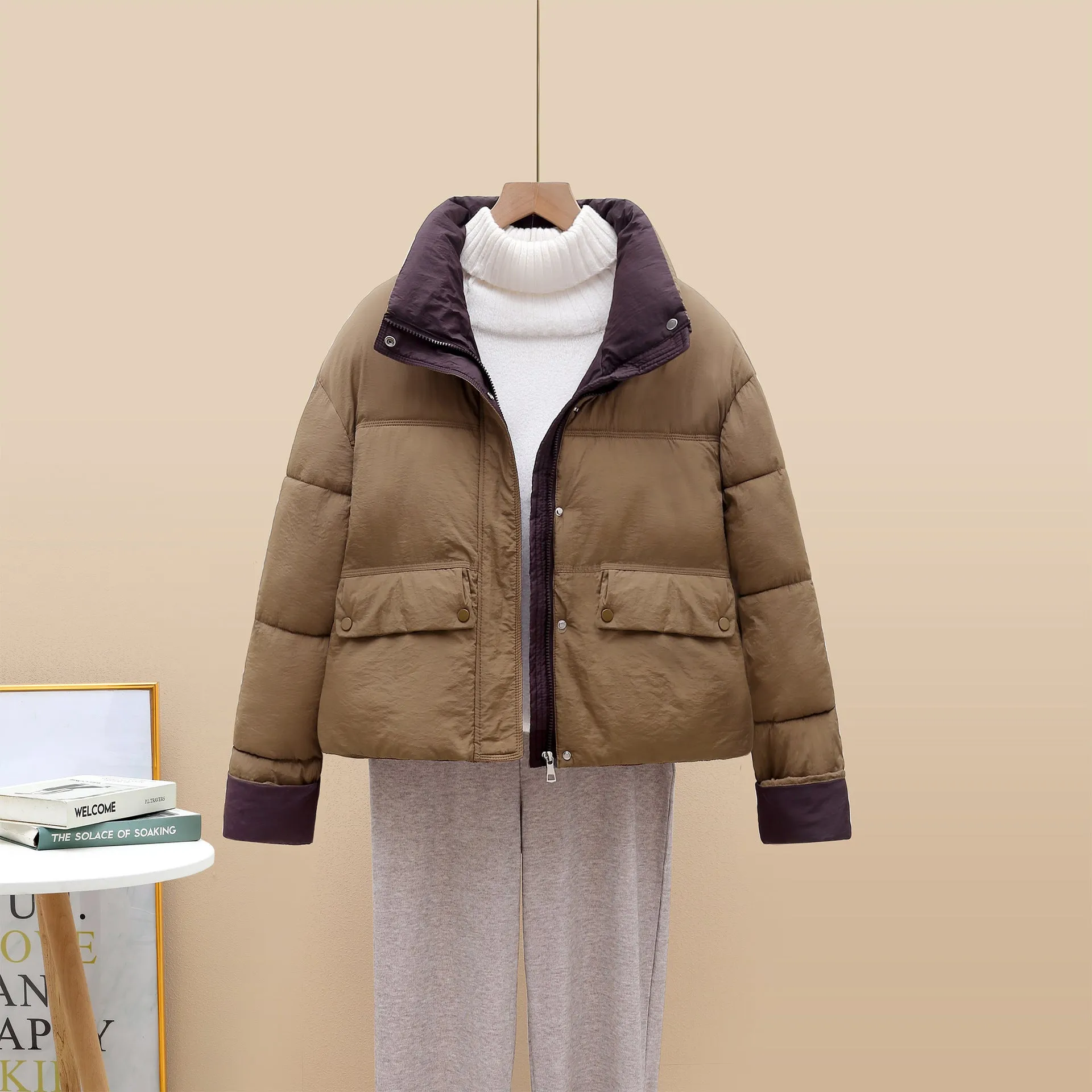 Insulated and Windproof Quilted Puffer Jacket with Flap Pockets