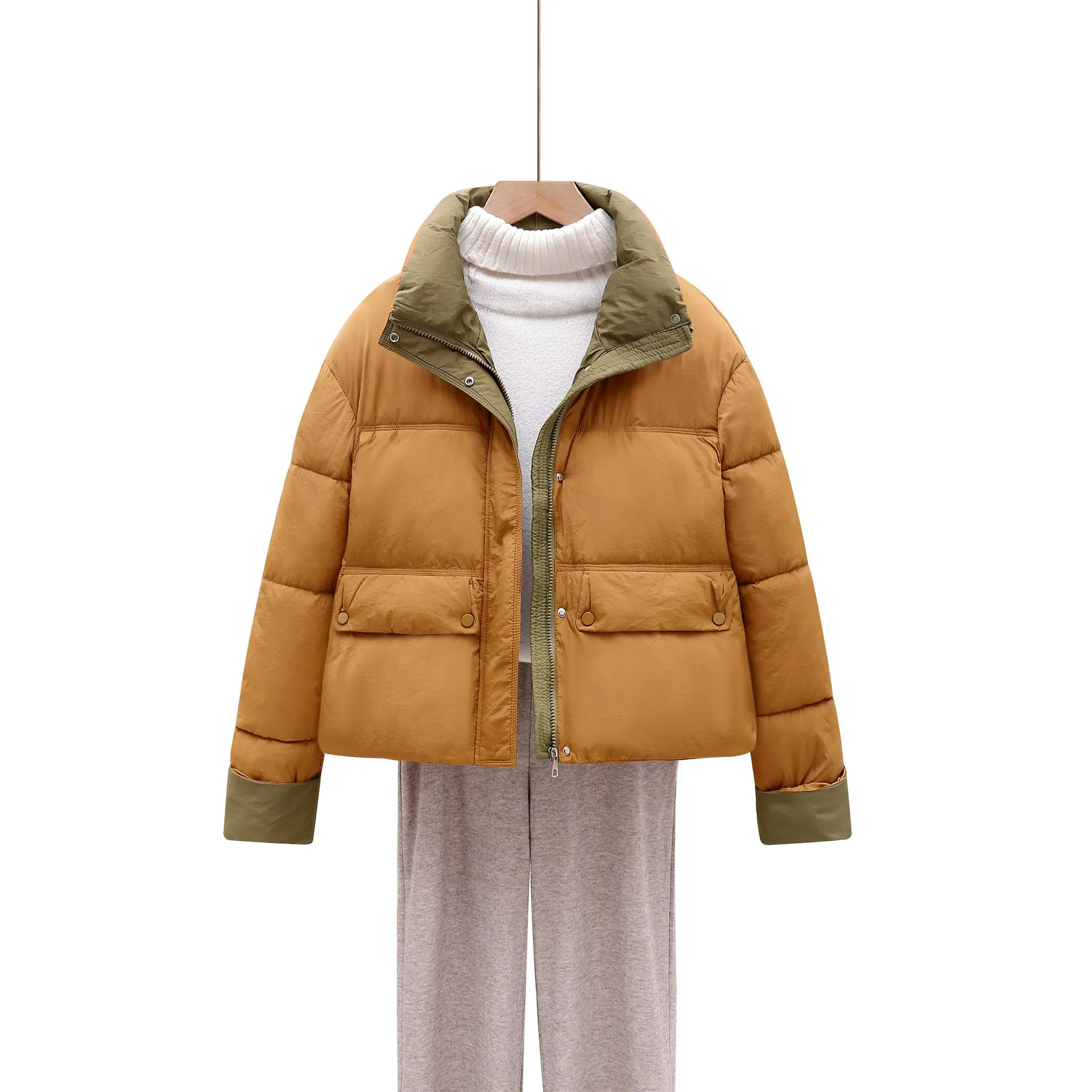 Insulated and Windproof Quilted Puffer Jacket with Flap Pockets