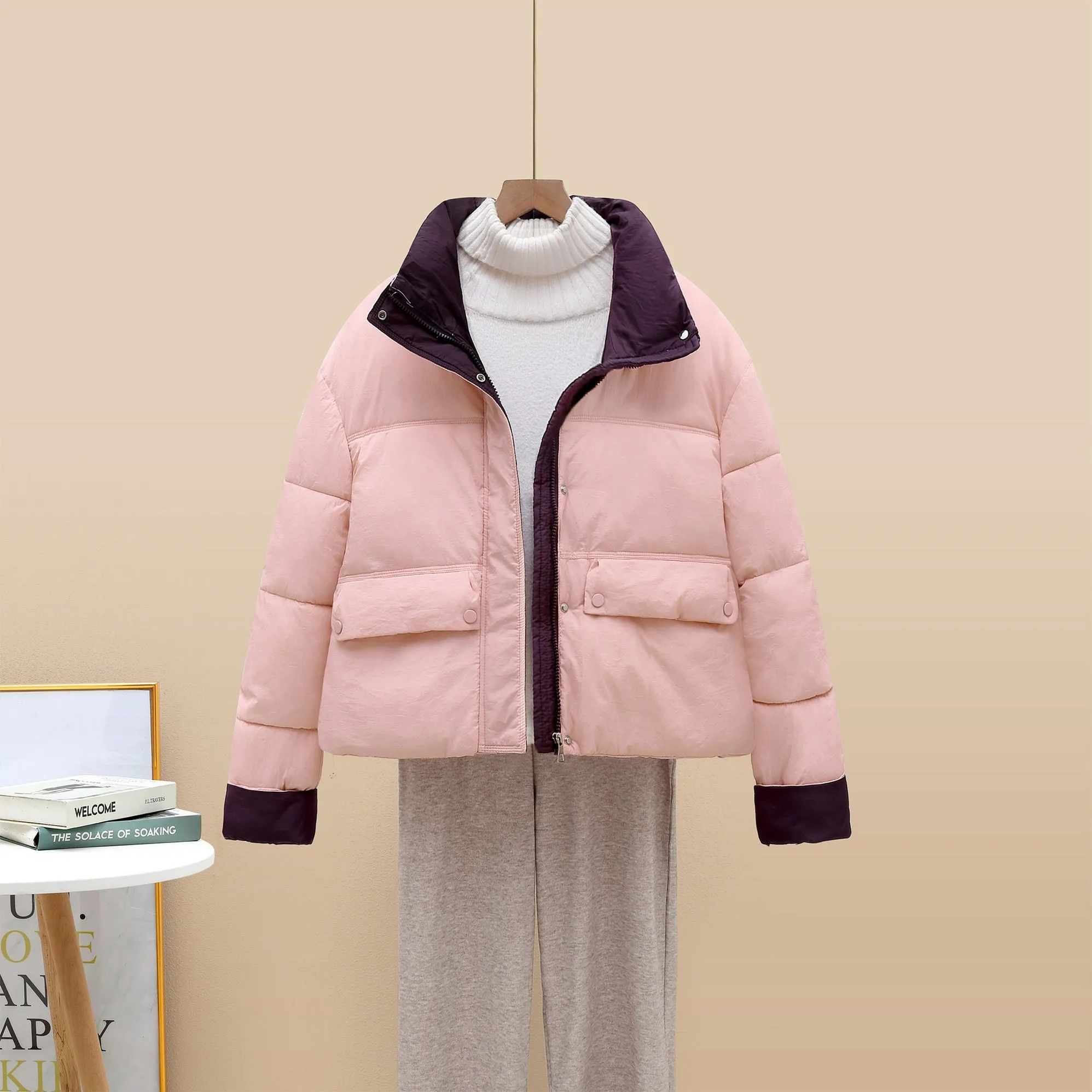 Insulated and Windproof Quilted Puffer Jacket with Flap Pockets