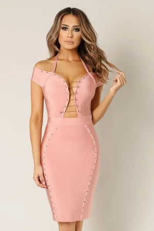 Itallia Metal Trim Off Shoulder Bandage Dress