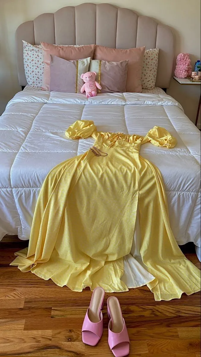 JazzHer Classy A line Off The Shoulder Yellow Satin Long Party Dress Prom Dresses Evening Dress (PRE-ORDER)