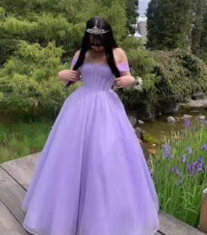 JazzHer Pretty A Line Off The Shoulder Lilac Sequin Long Prom Dress Evening Dresses (PRE-ORDER)