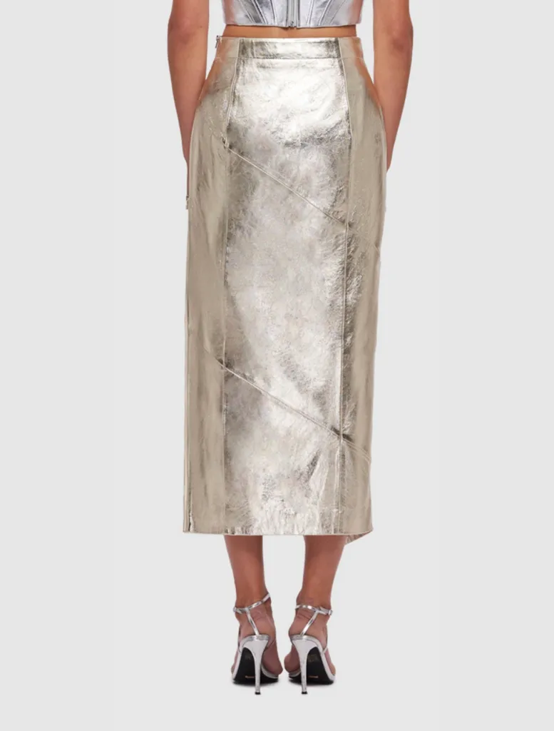 Jett Leather Split Skirt - Gold
