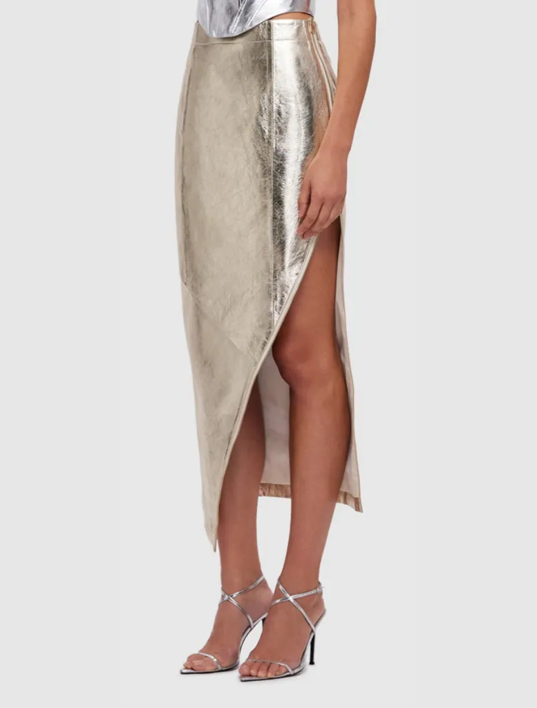 Jett Leather Split Skirt - Gold