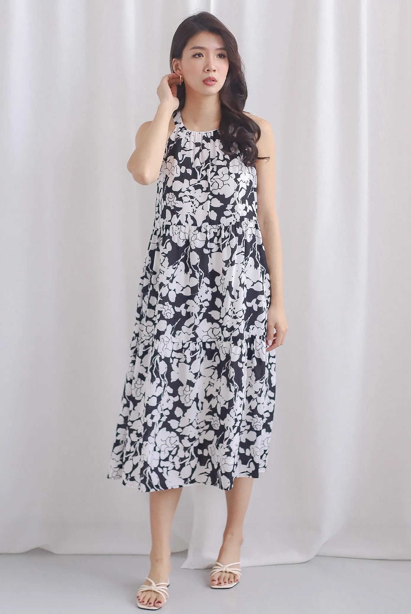 Jodi Halter Tier Midi Dress In Black
