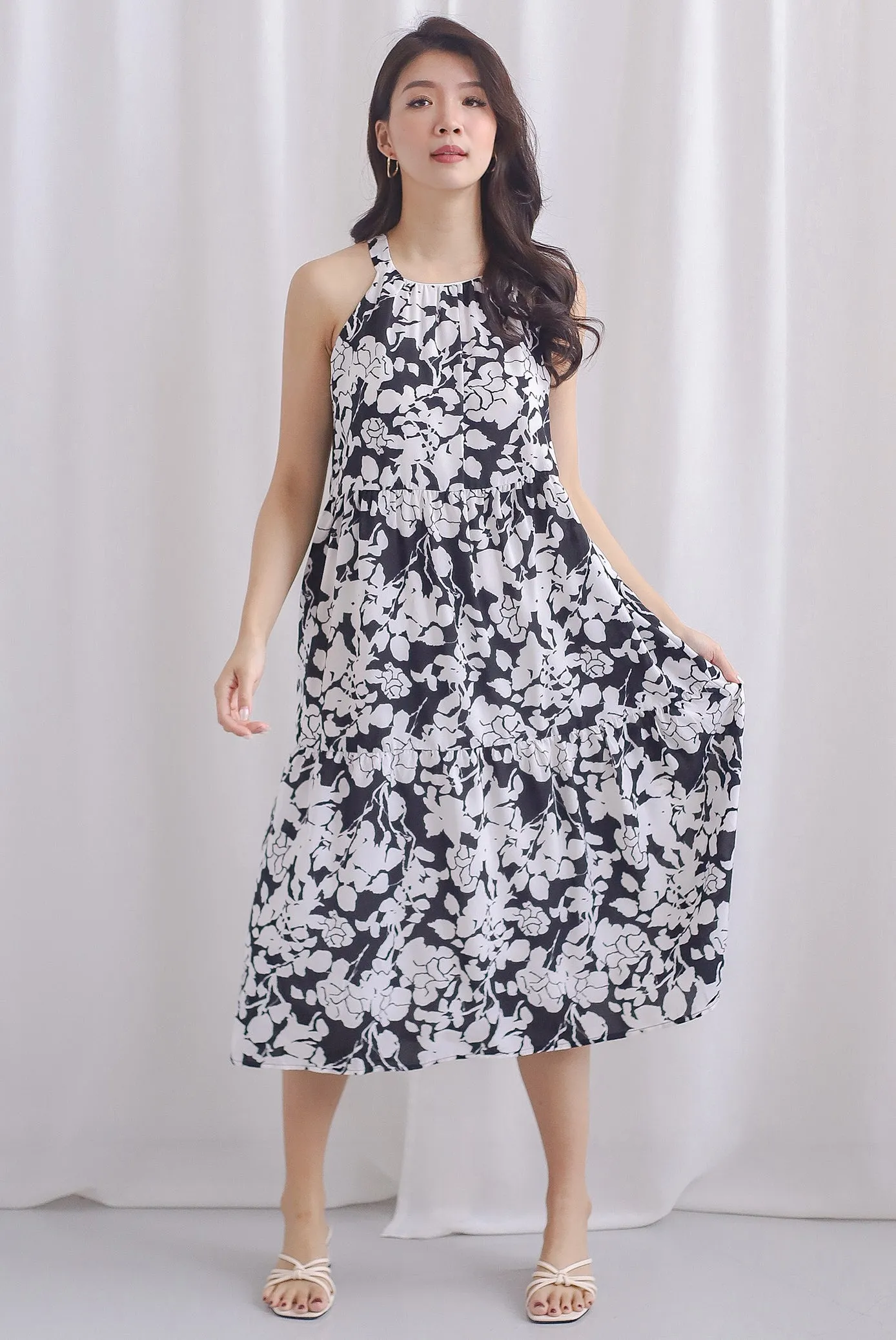 Jodi Halter Tier Midi Dress In Black