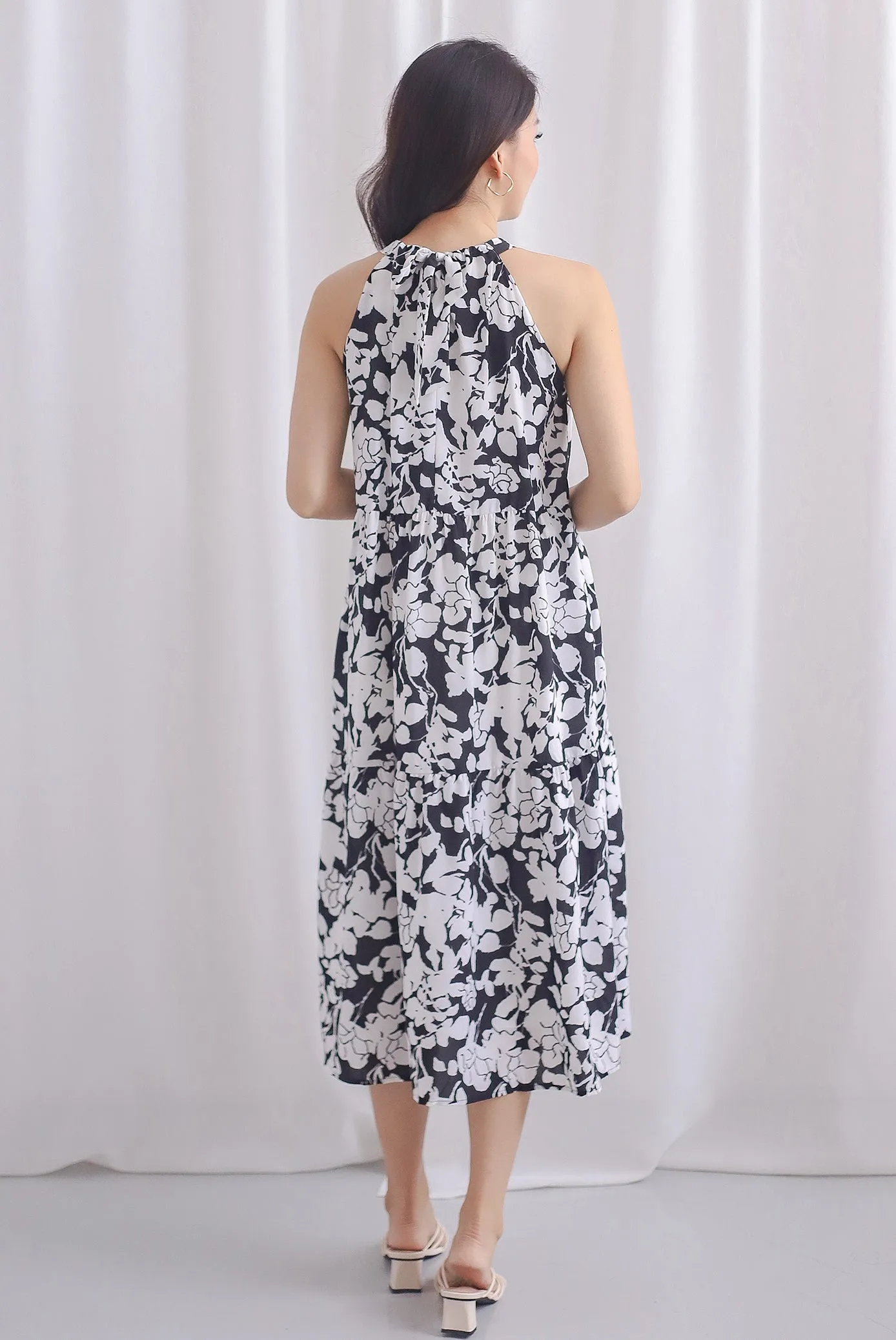 Jodi Halter Tier Midi Dress In Black