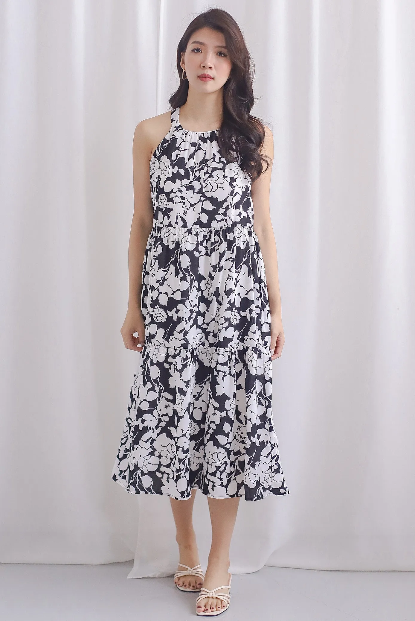 Jodi Halter Tier Midi Dress In Black