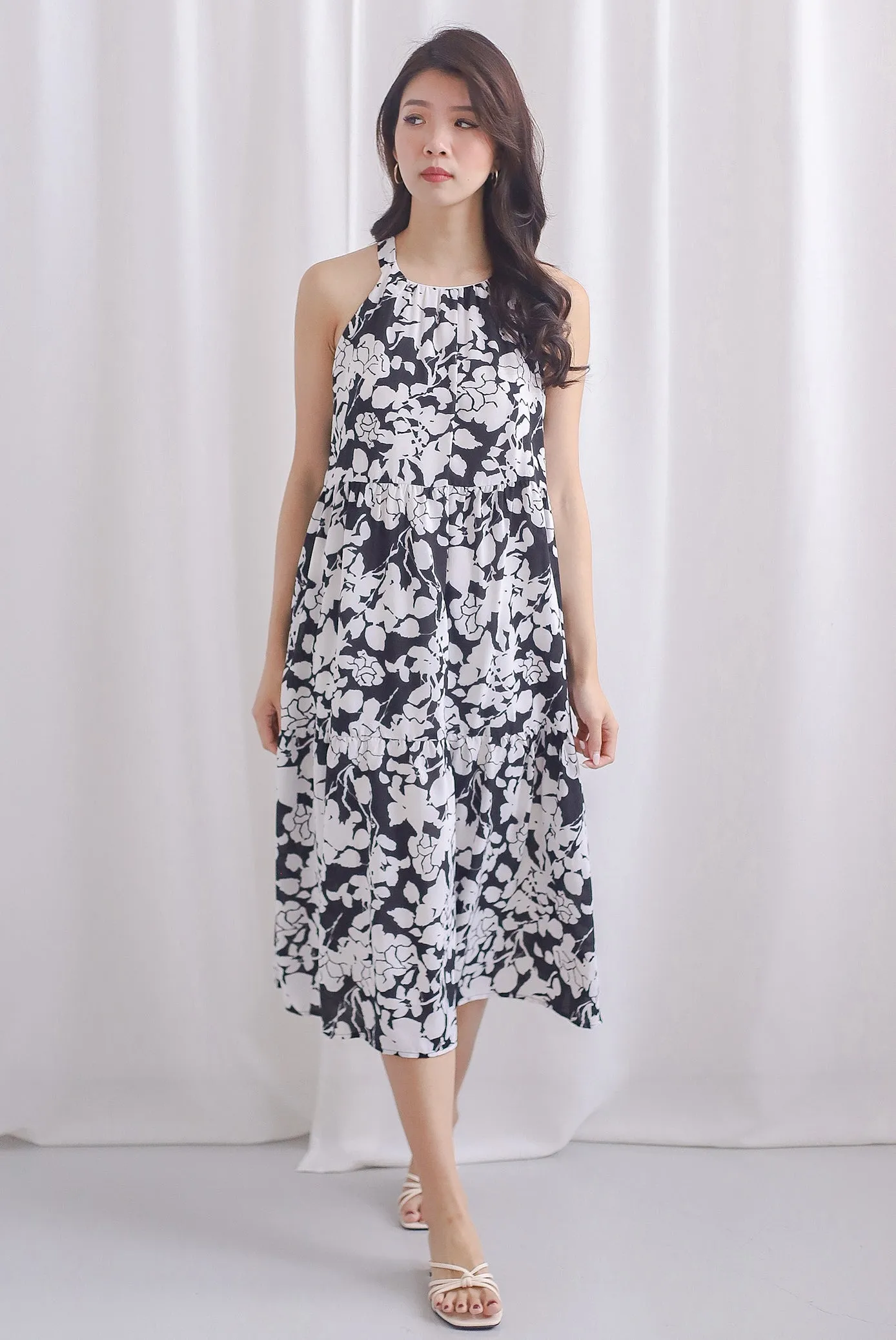 Jodi Halter Tier Midi Dress In Black