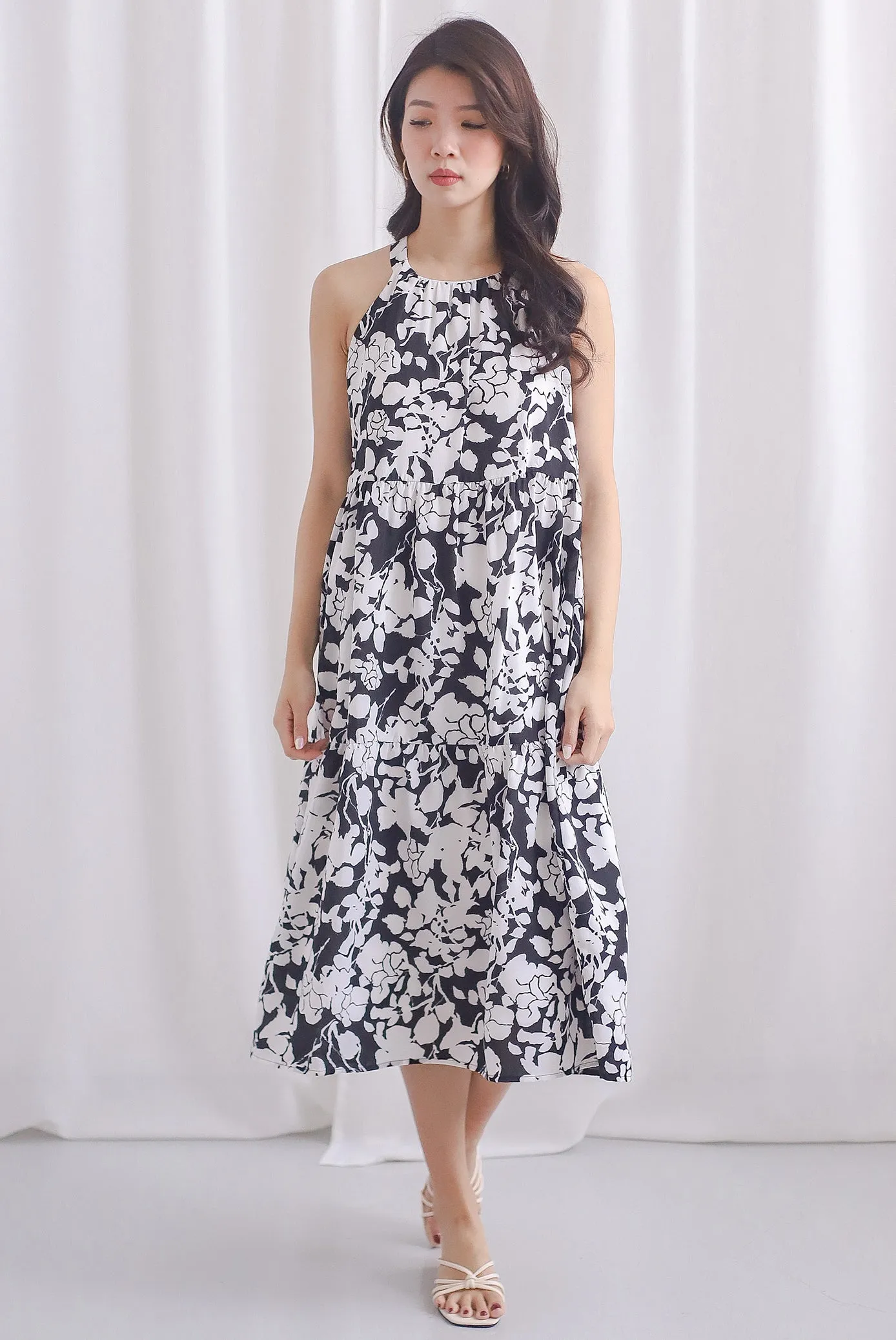 Jodi Halter Tier Midi Dress In Black