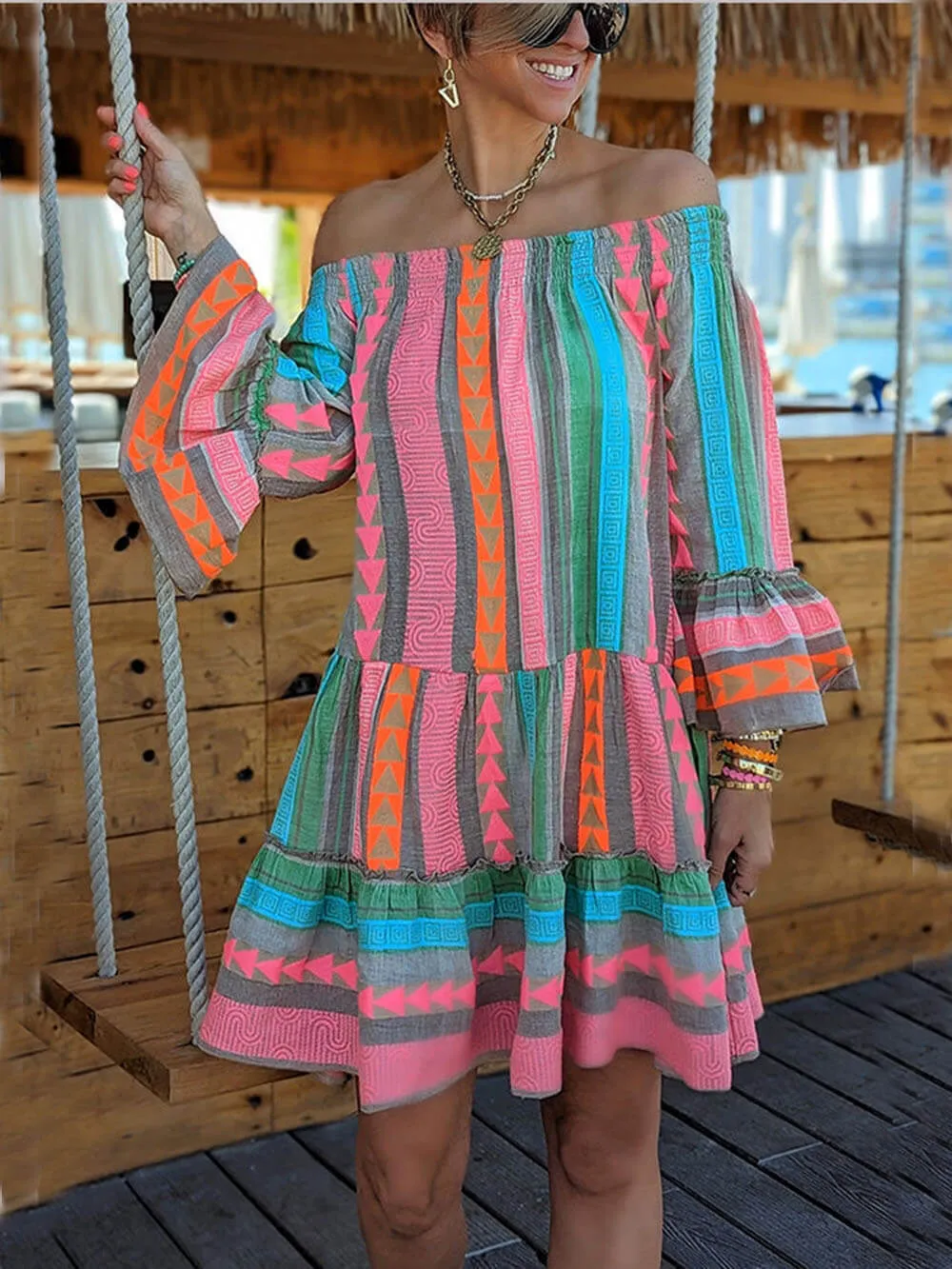 Joyce Boho Off Shoulder Mini Dress