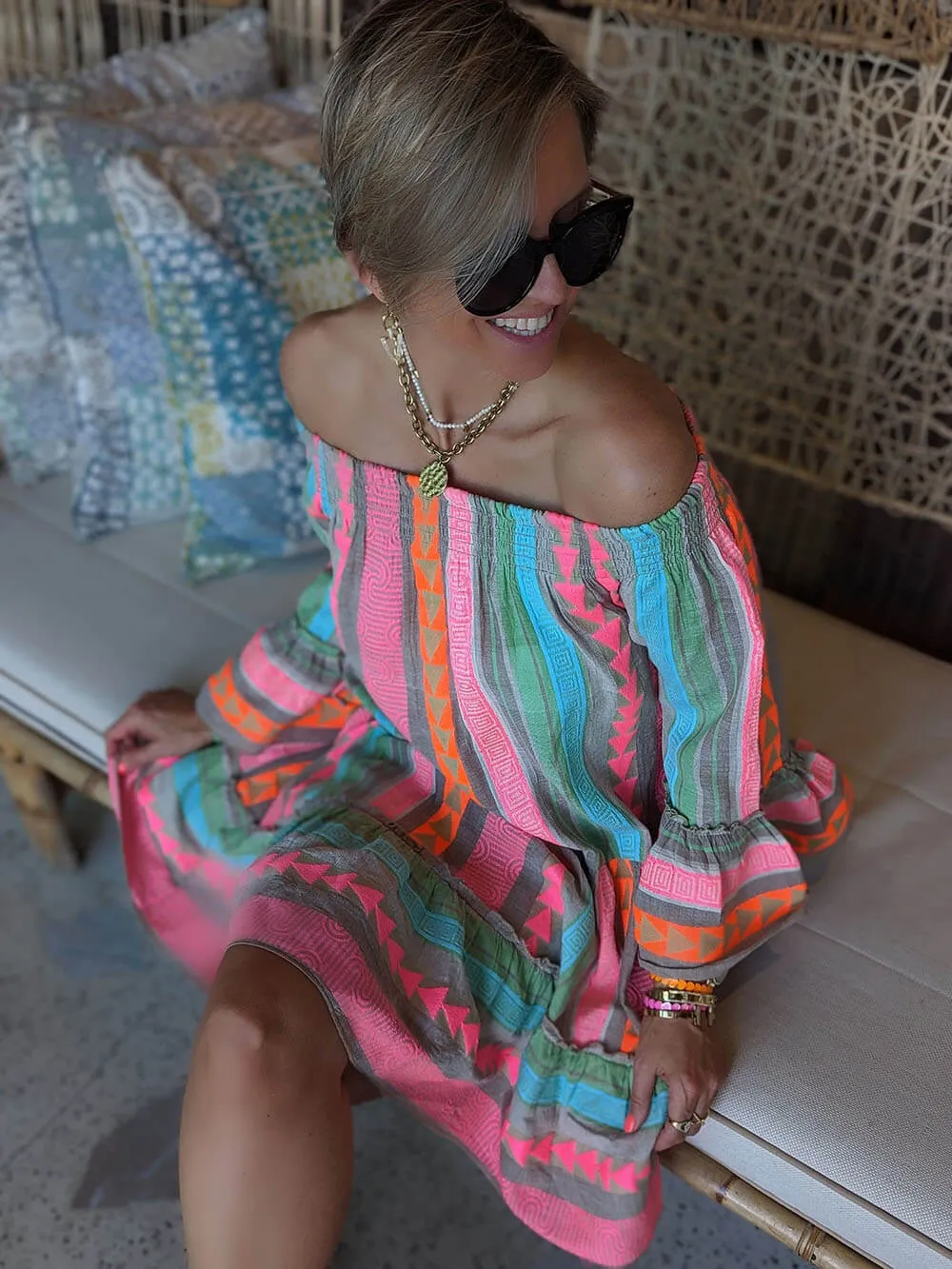 Joyce Boho Off Shoulder Mini Dress