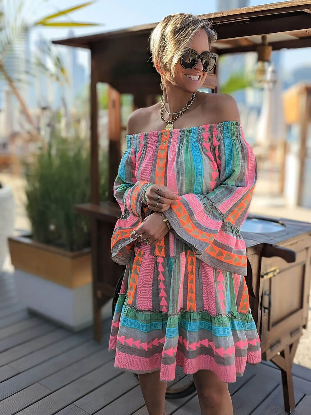Joyce Boho Off Shoulder Mini Dress