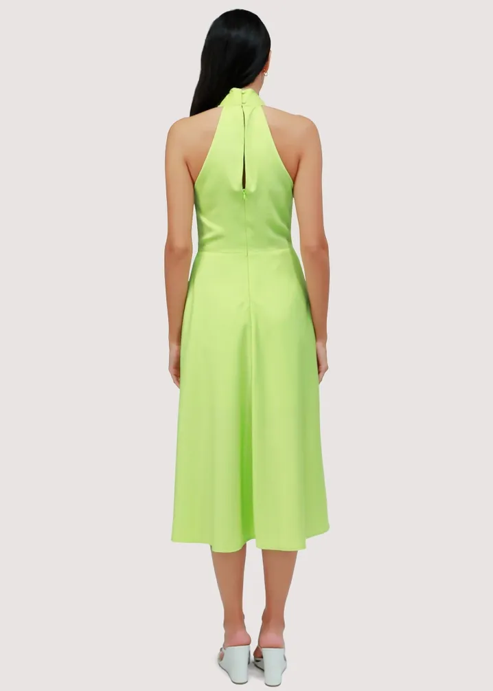 Kailani Satin Halter Midi Dress - Lime Green