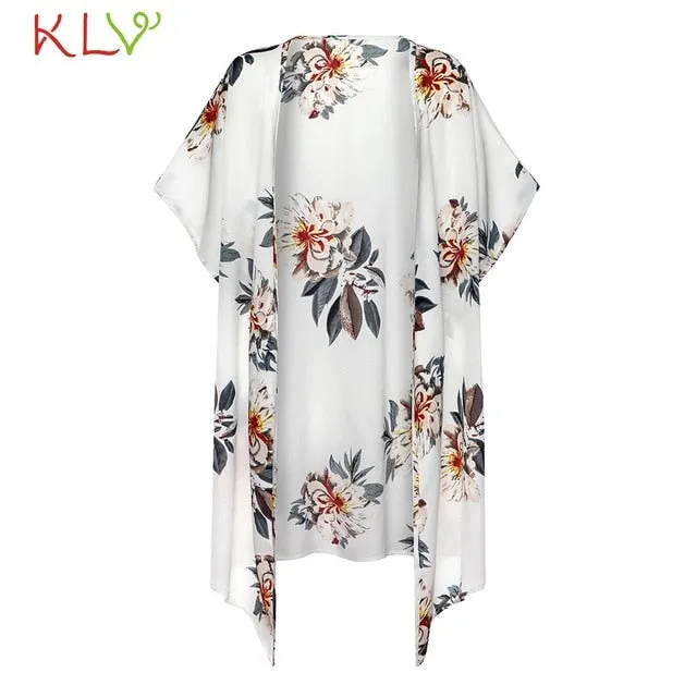 Kimono Cardigan Women Long Chiffon Floral Print Kimono Mujer Kimonos Plus Size Blouse 2019 Summer Beach Harajuku Femininas 19A23