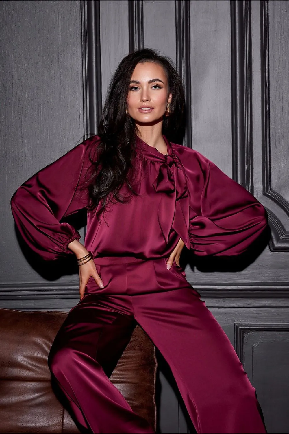 Laced Neck Puff Sleeve Blouse