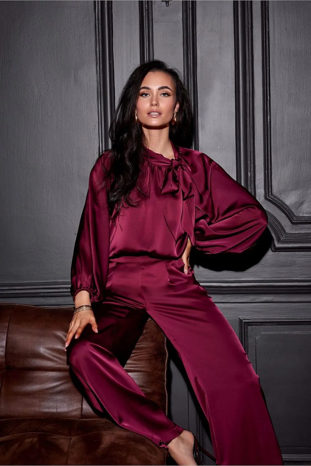Laced Neck Puff Sleeve Blouse