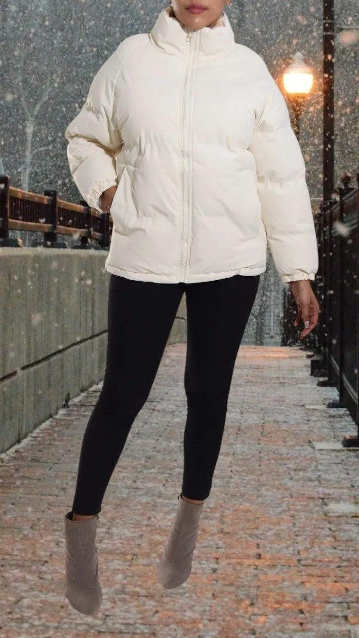 Ladies Cream Puffer Jacket