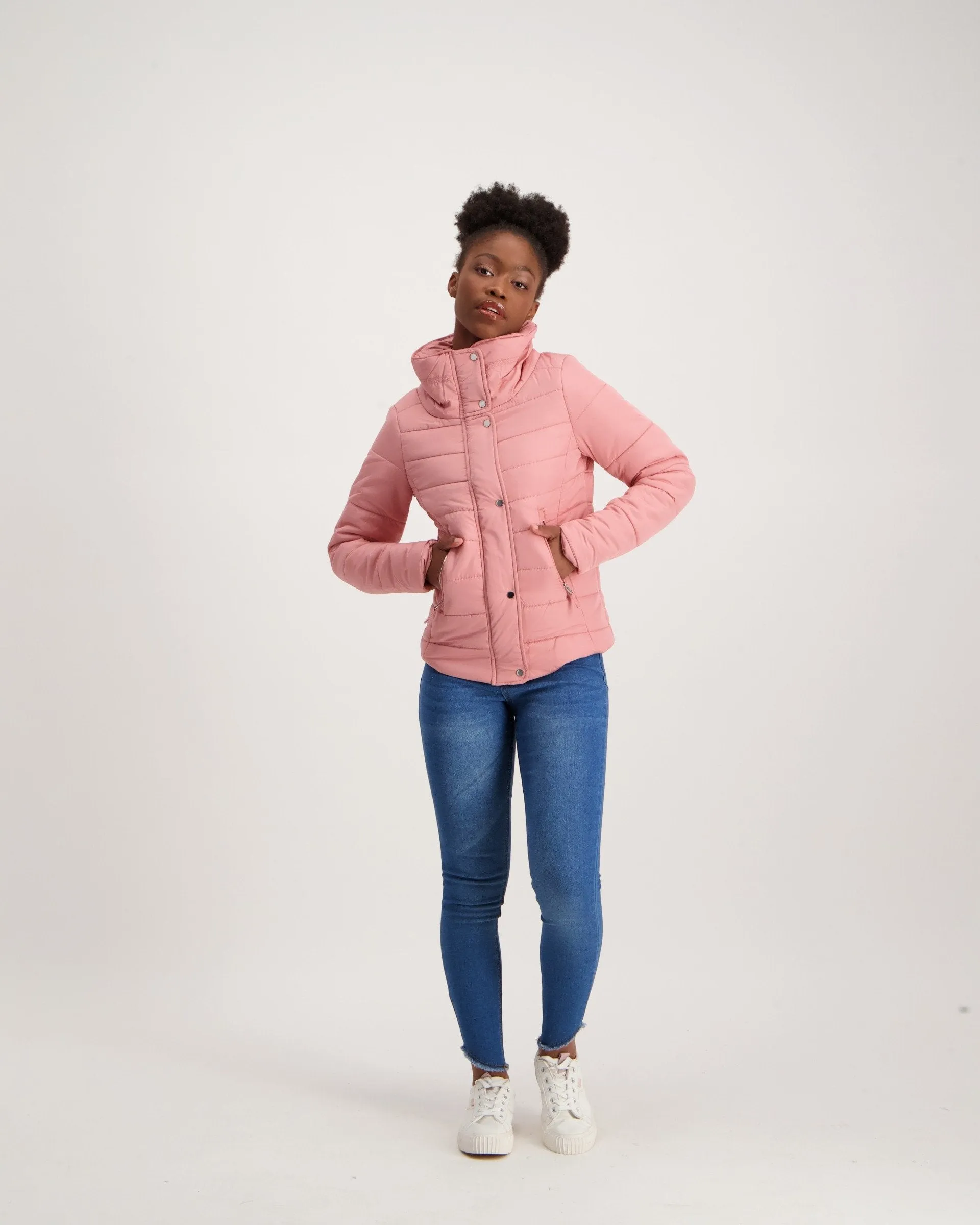 Ladies Fitted Puffer Jacket - Blush