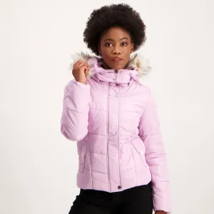 Ladies Fur Trim Puffer Jacket - Lilac