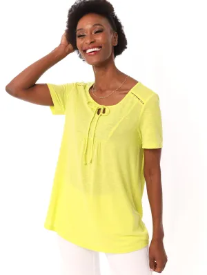 Ladies Peasant Top With Puff Print - Lime