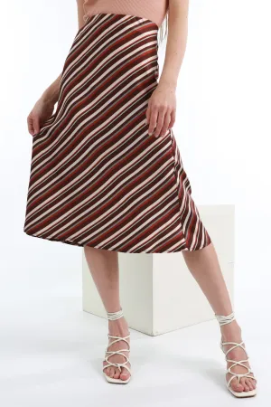 Ladies Stripe Satin A-Line Skirt